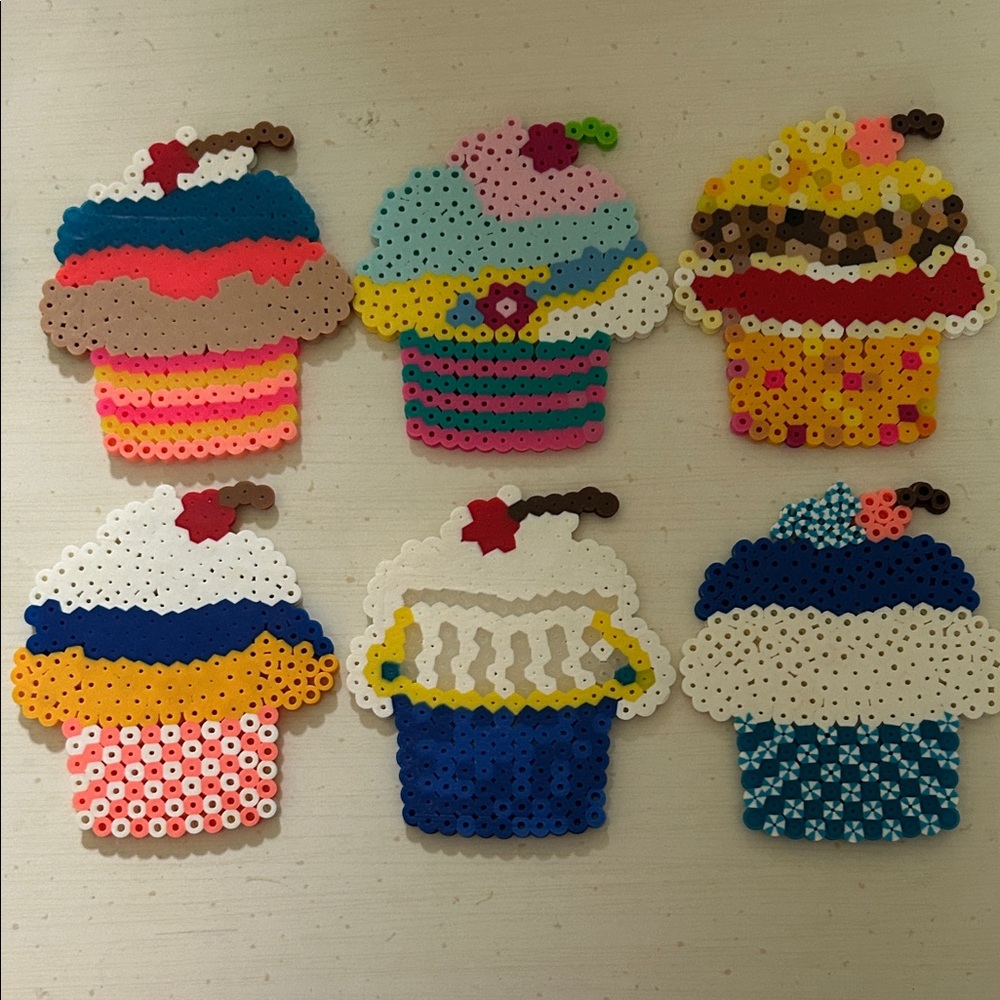 Colorful Perler Bead Cupcake Set